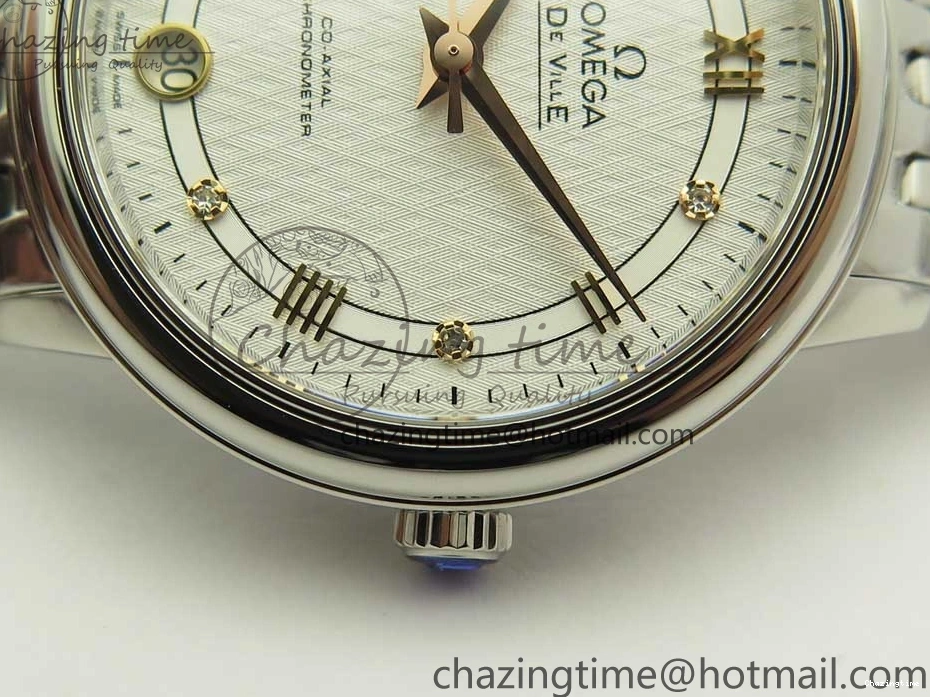 0712 De Ville Prestige Ladies 32.7mm SS MKF 1:1 Best Edition White Dial RG Markers on SS Bracelet MIYOTA Soft 7970